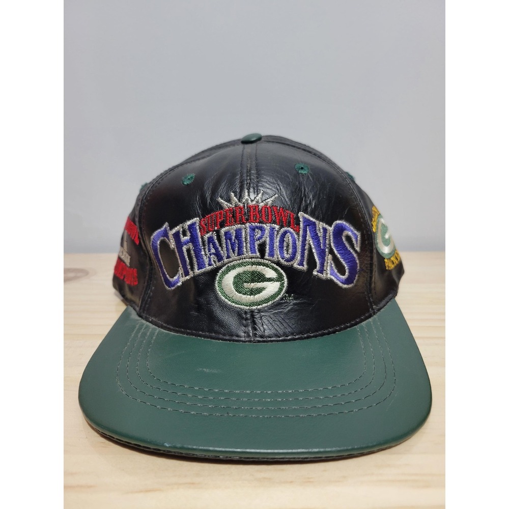 vtg 90s GREENBAY PACKERS SUPERBOWL Hat // nfl champ wisconsin fan sports leather